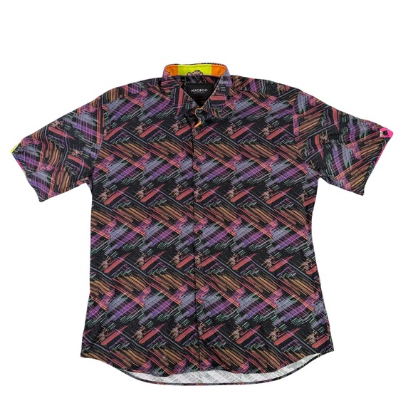 Maceoo Shirt Mens 6 2XL Black Abstract Multi Color Italian Digital Fabric Cotton - Picture 2 of 9